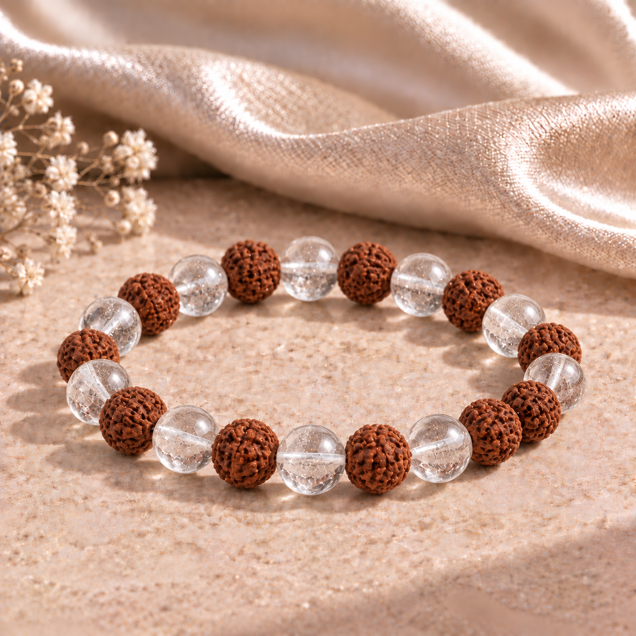 Clear Quartz and Rudraksha Bracelet